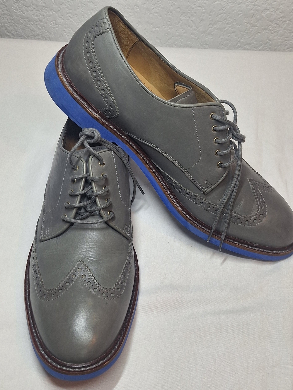 Cole Haan Cambridge Leather Wingtip Oxford Shoes Grey Blue Sole Men's 10.5 M